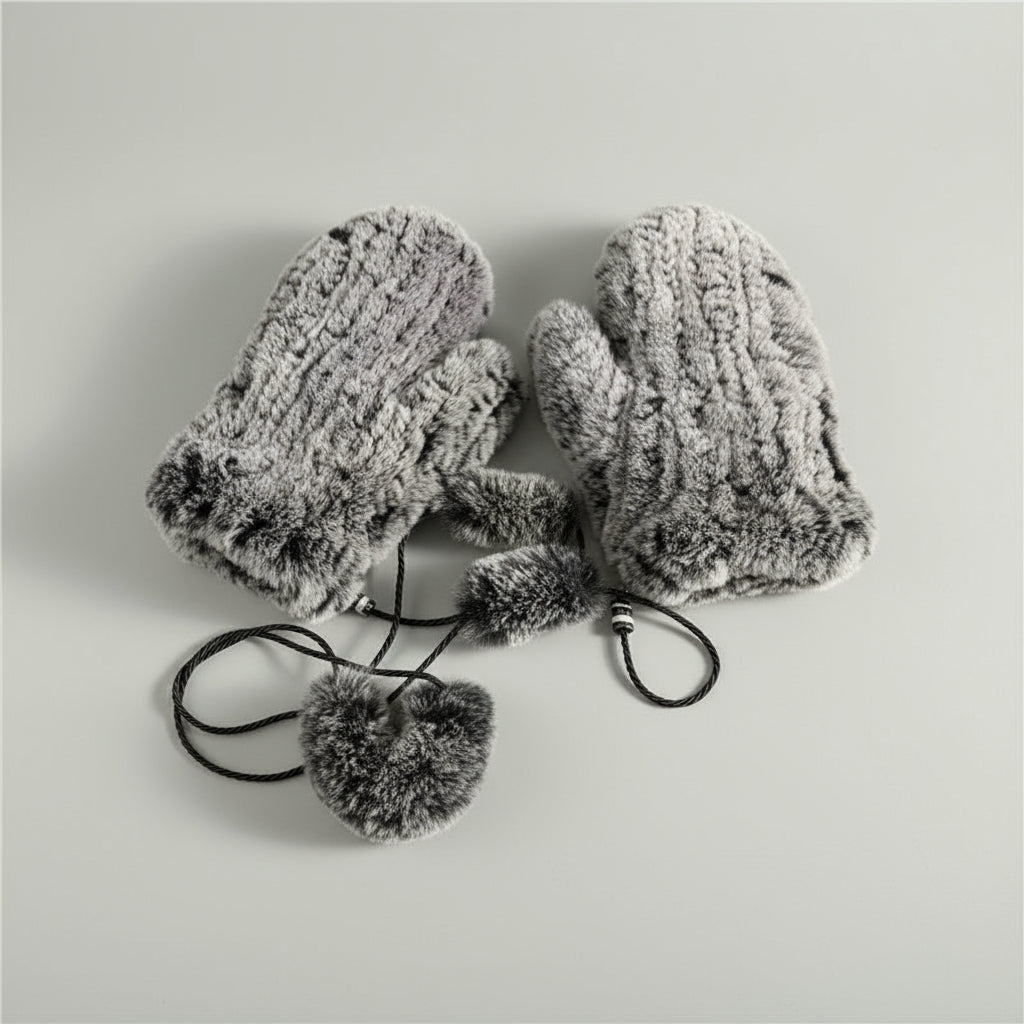 Aksamitne rękawiczki dzianinowe na sznurku