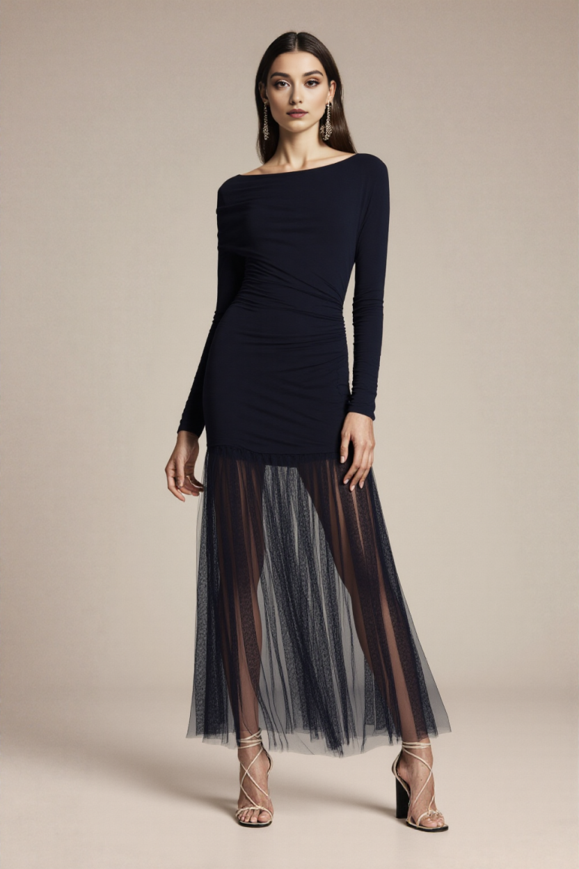 Siateczkowa sukienka MAXI z tiulem