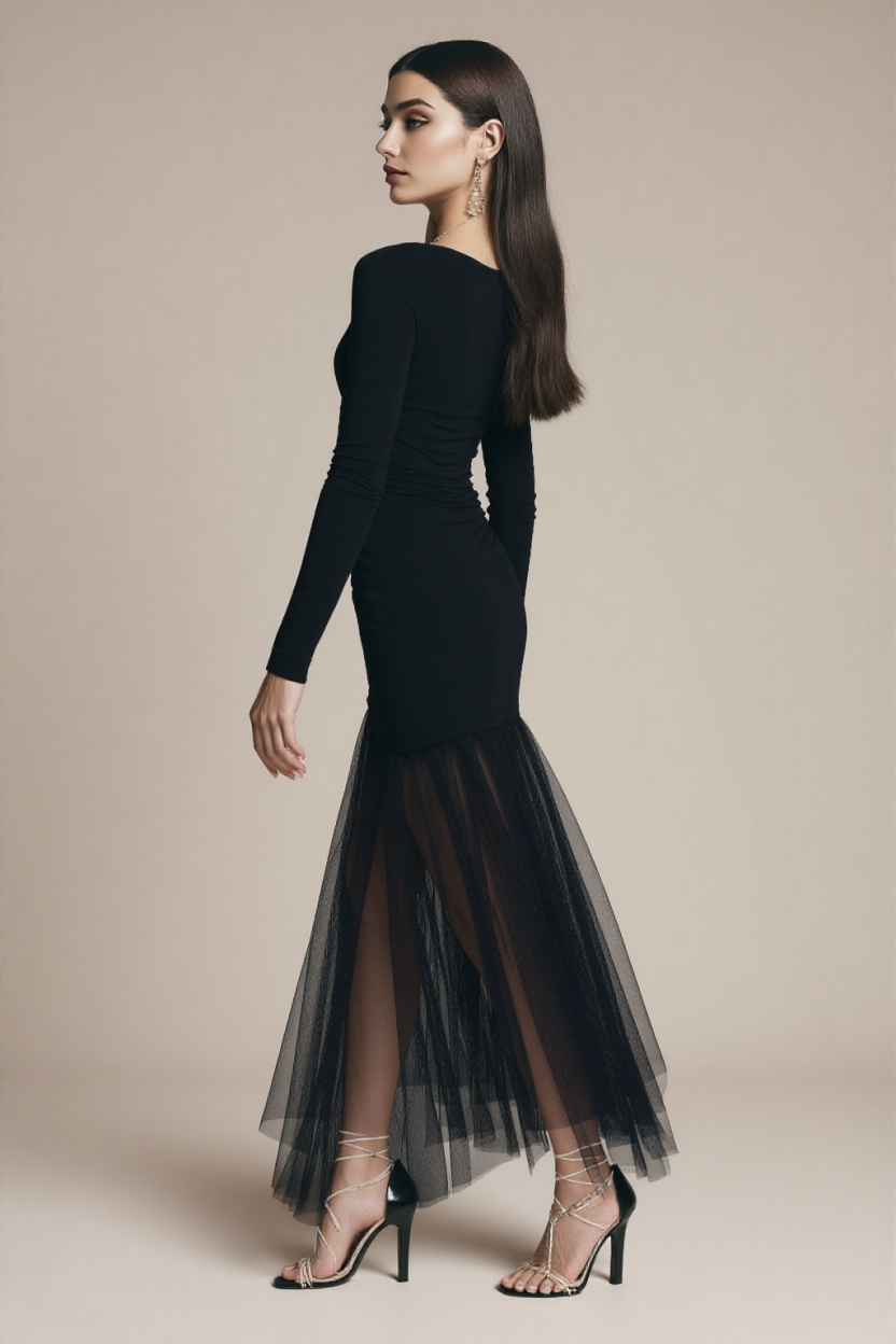 Siateczkowa sukienka MAXI z tiulem