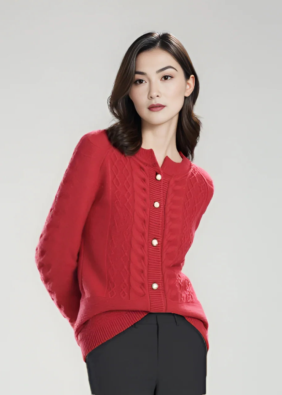 Kardigan z dzianiny wełnianej z długim rękawem