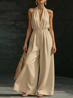 V-neck Halter Neck Jumpsuit For Women