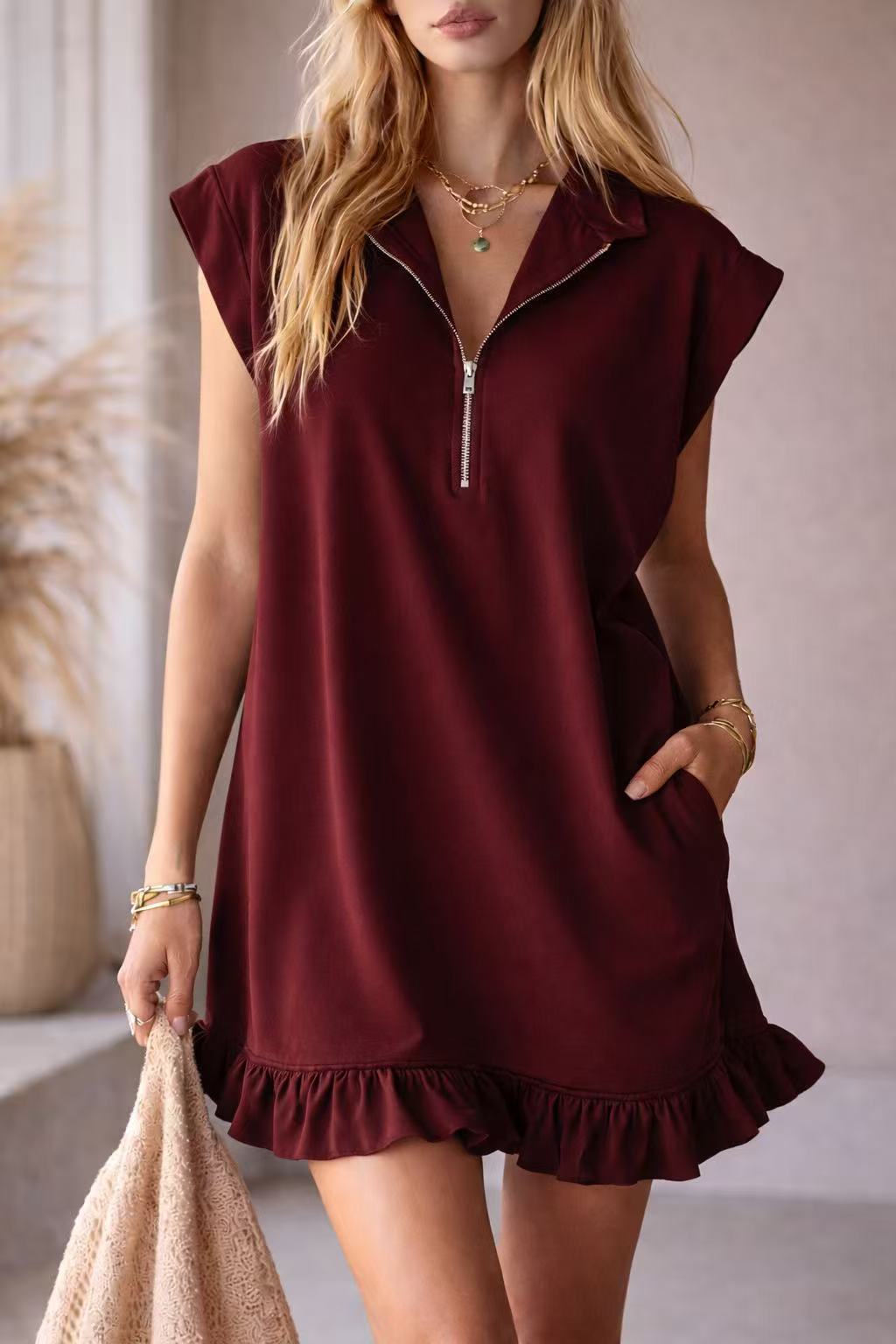 Sukienka letnia V-neck z kieszeniami