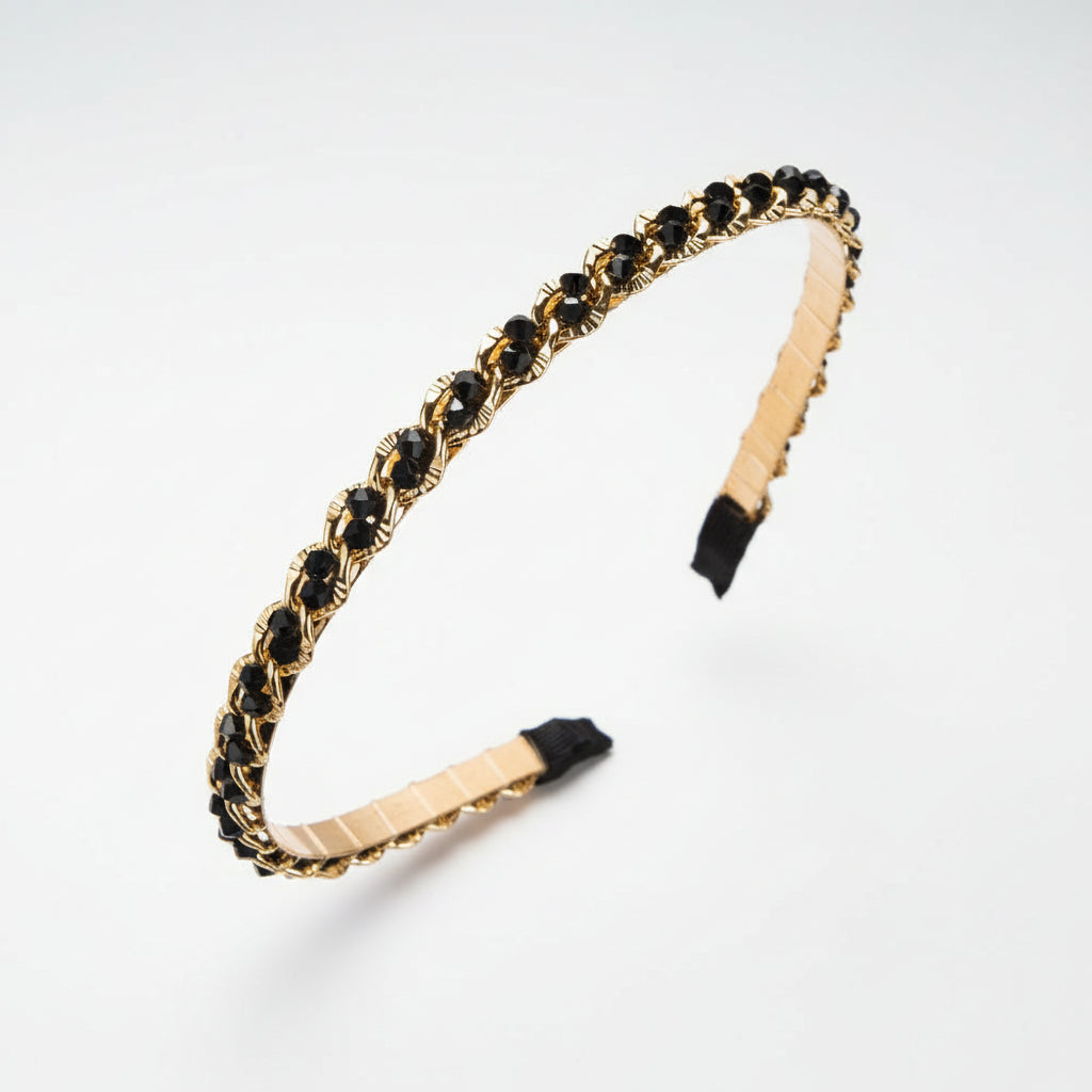 Opaska na głowę z kryształowym łańcuszkiem w stylu retro