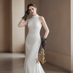 Eleganckie wyjściowe koronkowo-perłowe rękawiczki