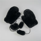 Aksamitne rękawiczki dzianinowe na sznurku