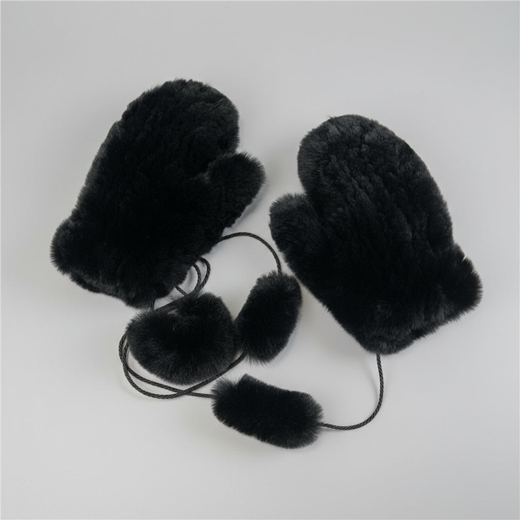 Aksamitne rękawiczki dzianinowe na sznurku