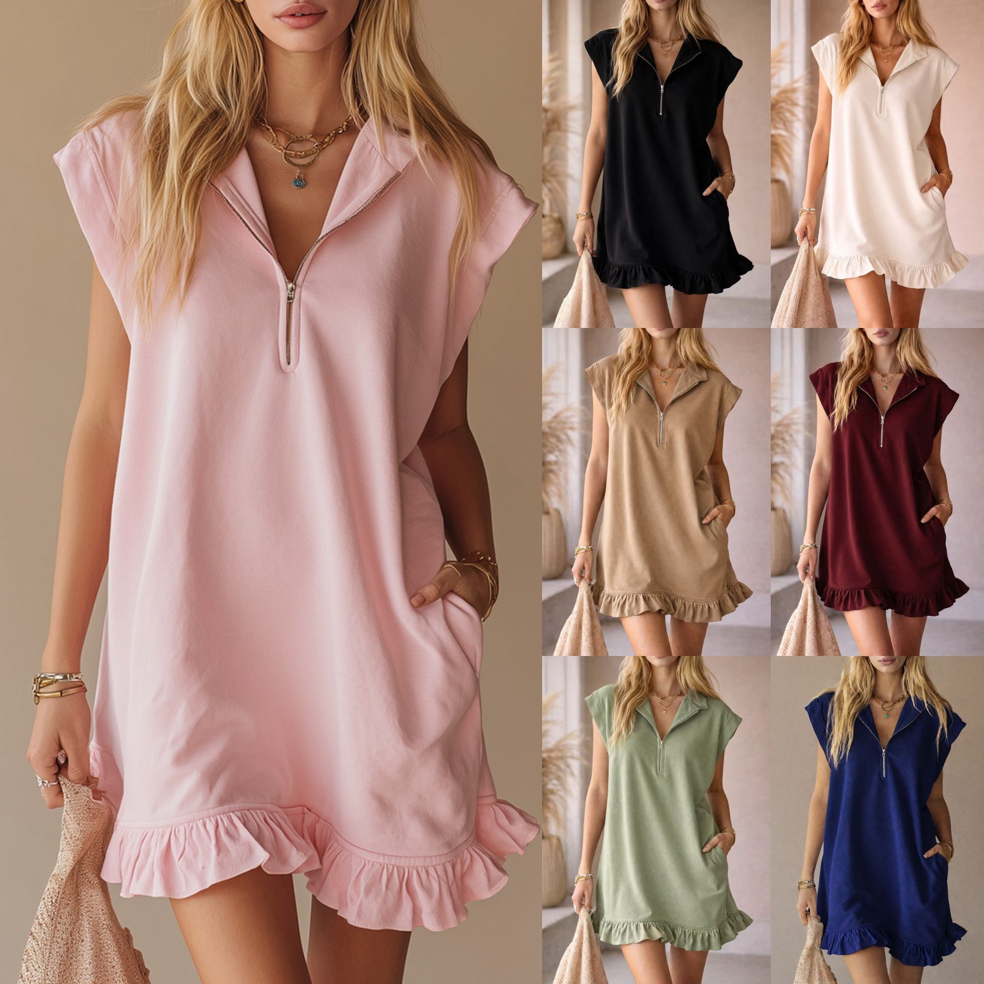 Summer V-neck dress with pockets