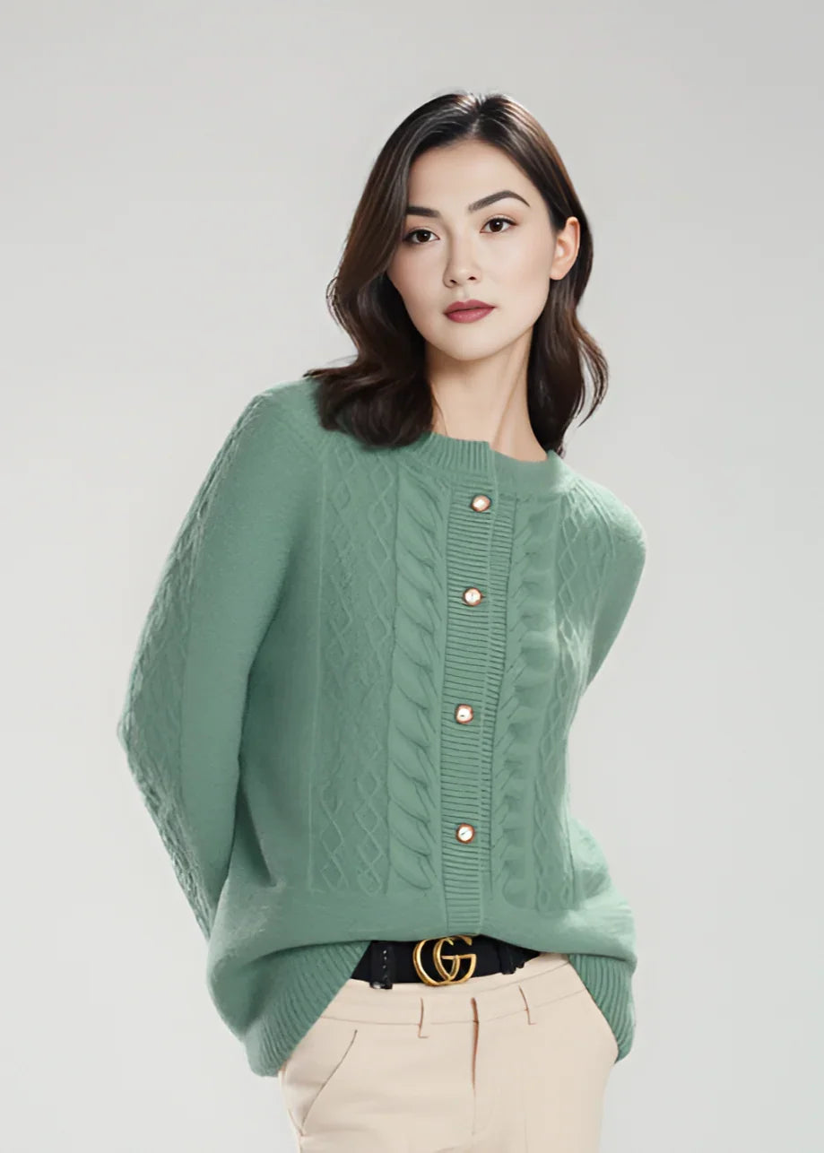 Kardigan z dzianiny wełnianej z długim rękawem