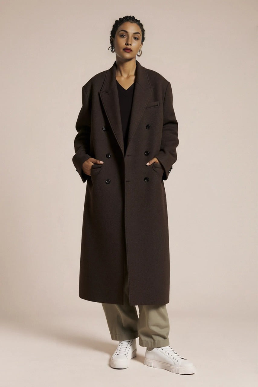 Luźny długi płaszcz z grubej wełny