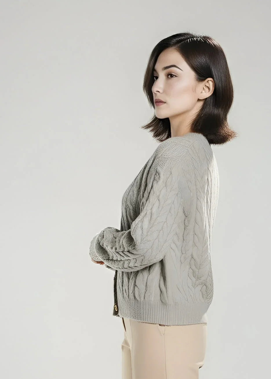 Kardigan z dzianiny wełnianej z długim rękawem