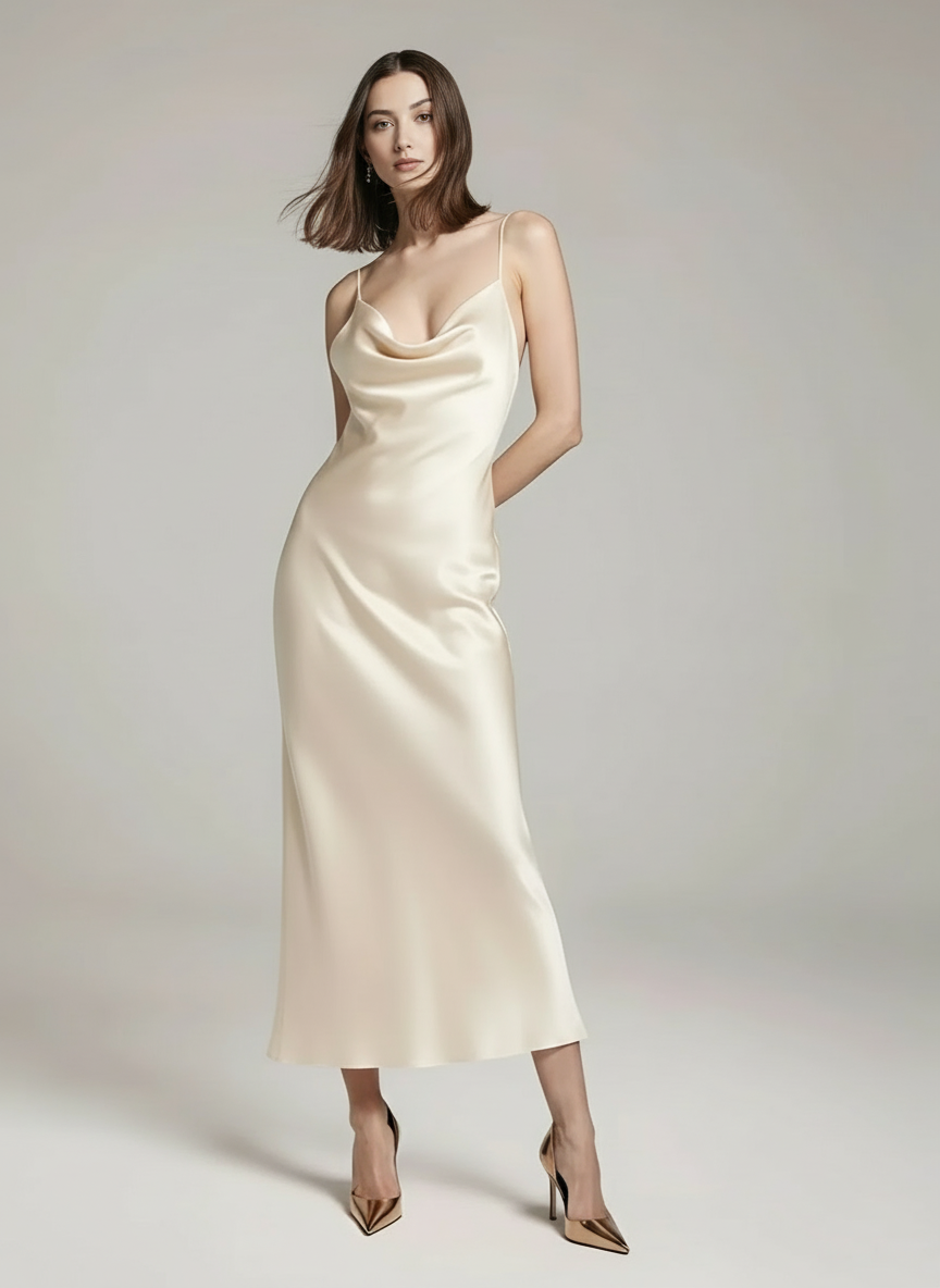 Asymetryczna sukienka w stylu Sleep-dress na ramiączkach