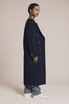 Luźny długi płaszcz z grubej wełny