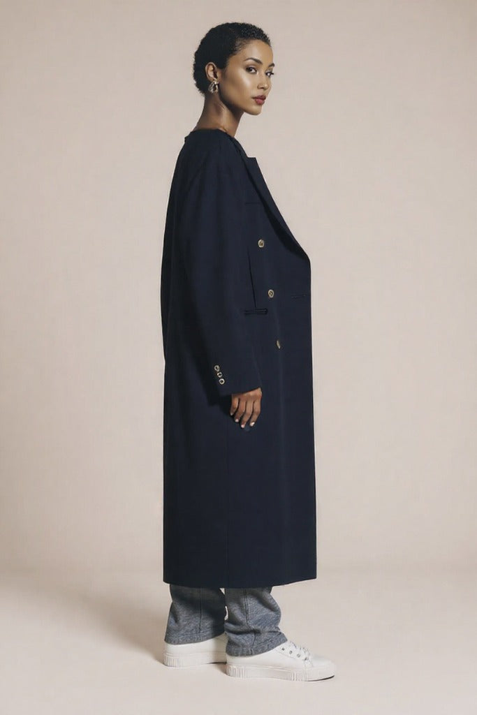 Luźny długi płaszcz z grubej wełny