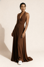 Brązowa sukienka MAXI z odkrytymi plecami