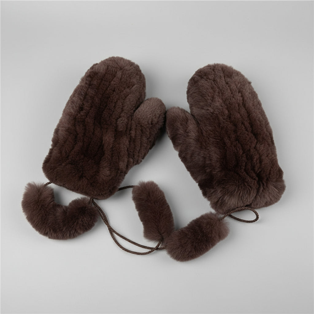 Aksamitne rękawiczki dzianinowe na sznurku