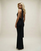 LAURA - Long Dress with Open Back and Elegant Shawl Black