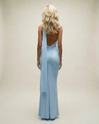 LAURA - Long Dress with Open Back and Elegant Shawl Blue