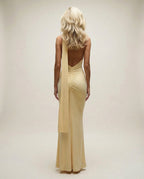 LAURA - Long Dress with Open Back and Elegant Shawl Yellow