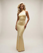 LAURA - Long Dress with Open Back and Elegant Shawl Yellow