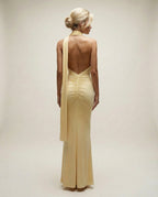 LAURA - Long Dress with Open Back and Elegant Shawl Yellow