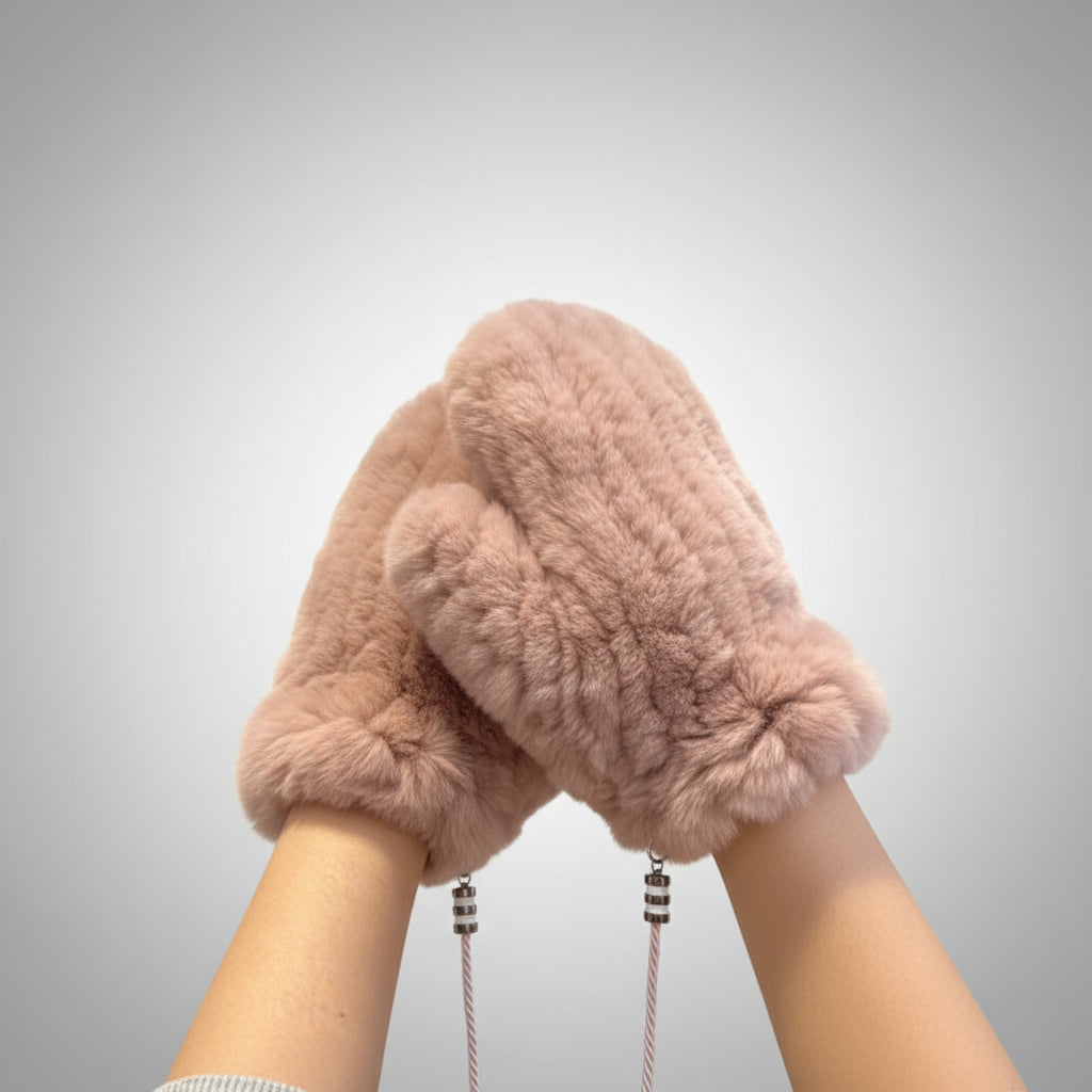 Aksamitne rękawiczki dzianinowe na sznurku