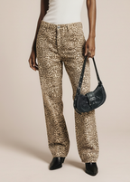 Spodnie jeansowe z szerokimi nogawkami w panterkę