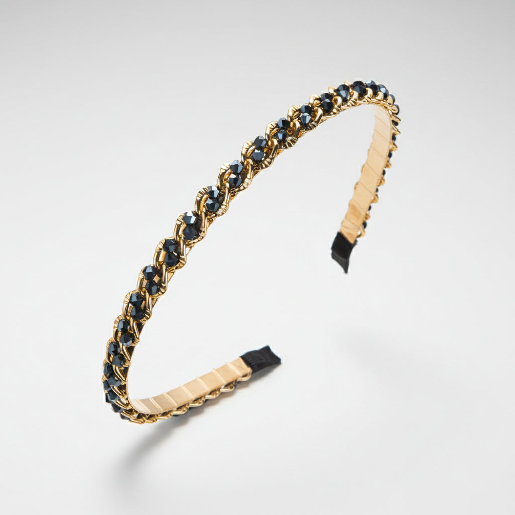 Opaska na głowę z kryształowym łańcuszkiem w stylu retro