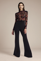 Koronkowy prześwitujący kombinezon wieczorowy