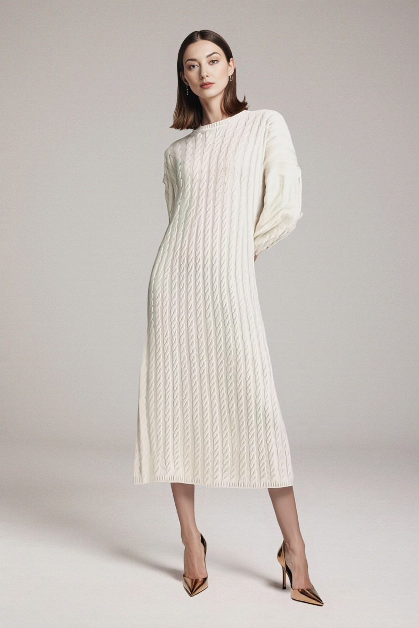 Wełniana sukienka MIDI z długim rękawem