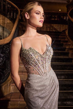 FIT & FLARE GLITTER BEADED CORSET DRESS CDJ4305