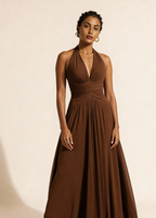 Brązowa sukienka MAXI z odkrytymi plecami