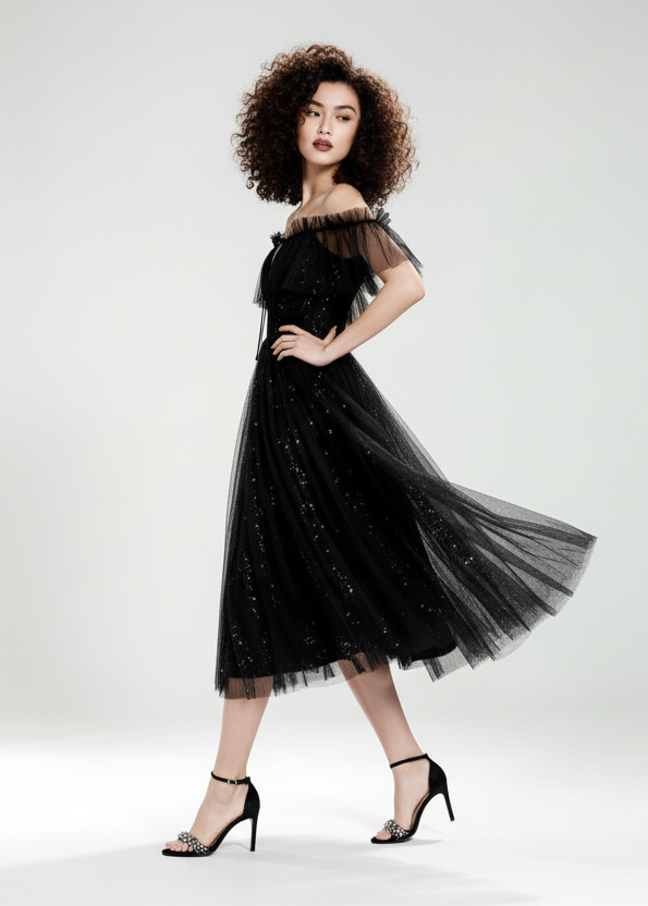 Wieczorowa sukienka z brokatem na studniówkę 2026