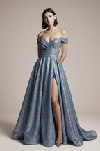 Model in Blue Glitter Gown
