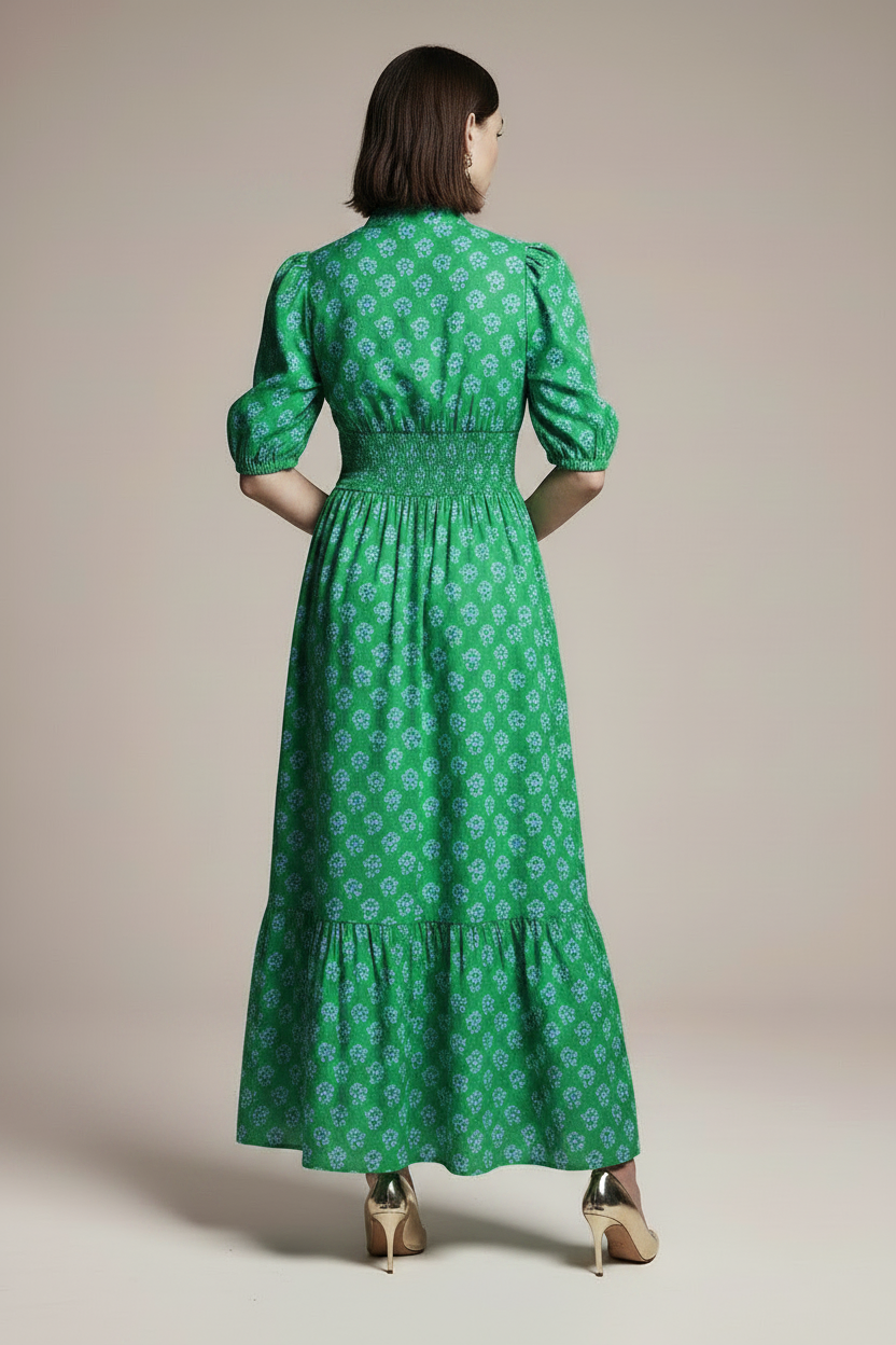 Floral Print Smocked Waist Maxi Dress