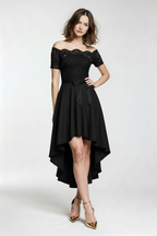 Off-shoulder high-low dress in black