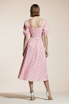 SO ME Polka Cotton Print Short Sleeves Midi Dress