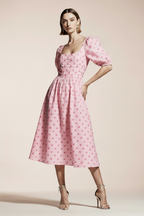 SO ME Polka Cotton Print Short Sleeves Midi Dress