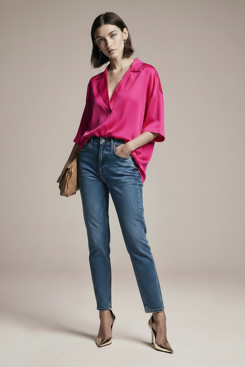Loose-fitting short-sleeved blouse for everyday wear