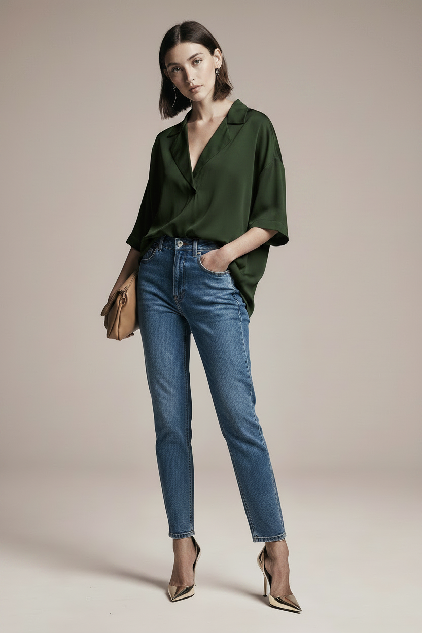 Loose-fitting short-sleeved blouse for everyday wear