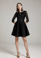 Sukienka wieczorowa MINI z ozdobnymi rękawami szyfonowymi - Sweet Victoria