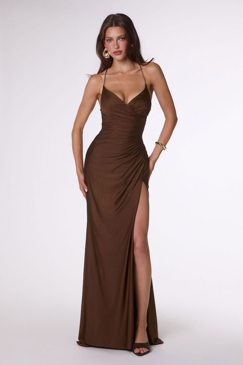 Sleeveless Sheath Night Out Gown w/ V-Neckline & Daring Leg Slit CDT102