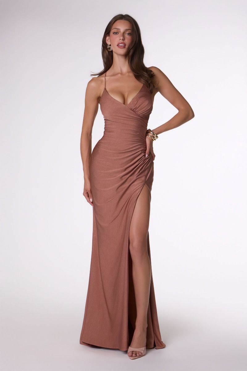 Sleeveless Sheath Night Out Gown w/ V-Neckline & Daring Leg Slit CDT102