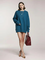 Luźny wełniany sweter z okrągłym dekoltem