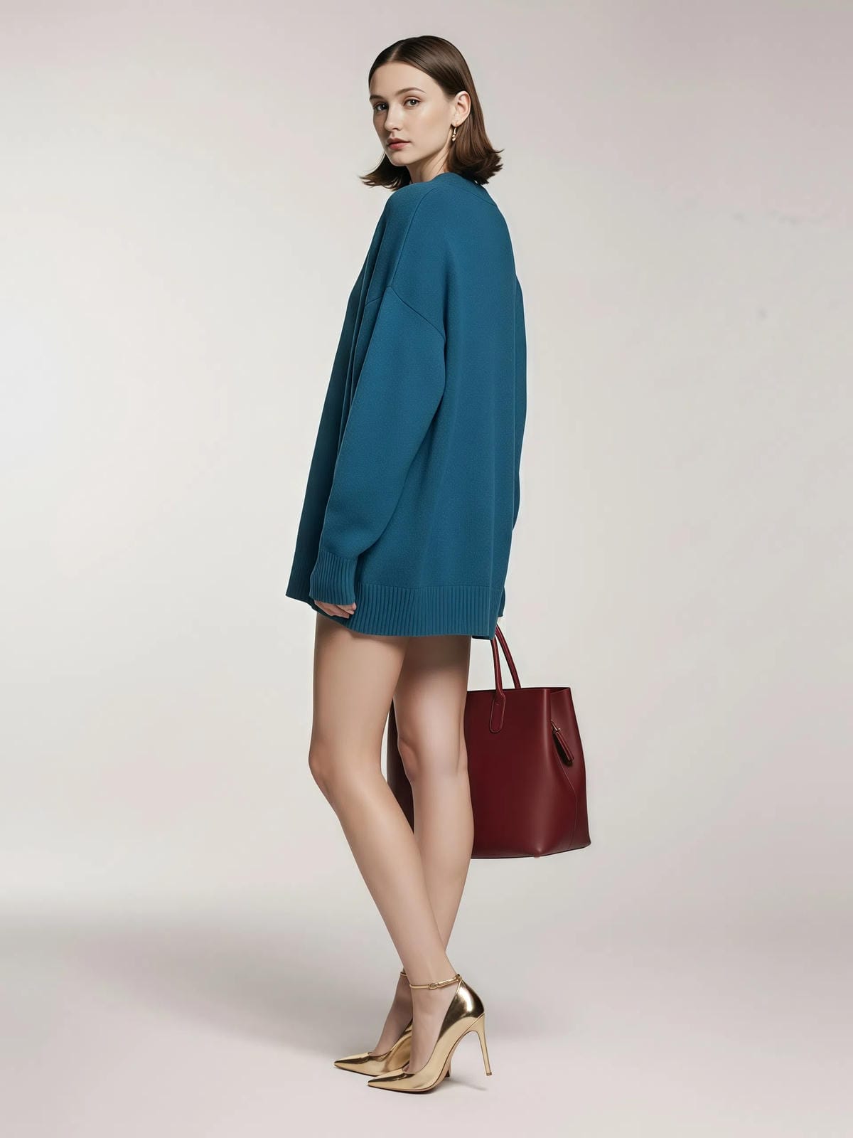 Luźny wełniany sweter z okrągłym dekoltem