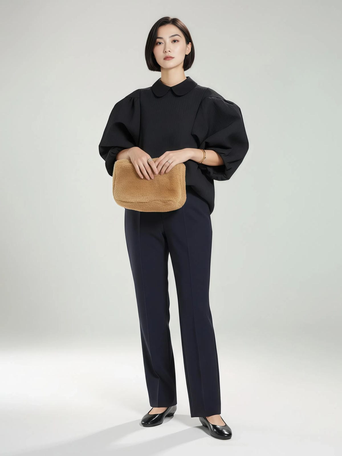 Sweter z bufiastymi rękawami i kołnierzykiem