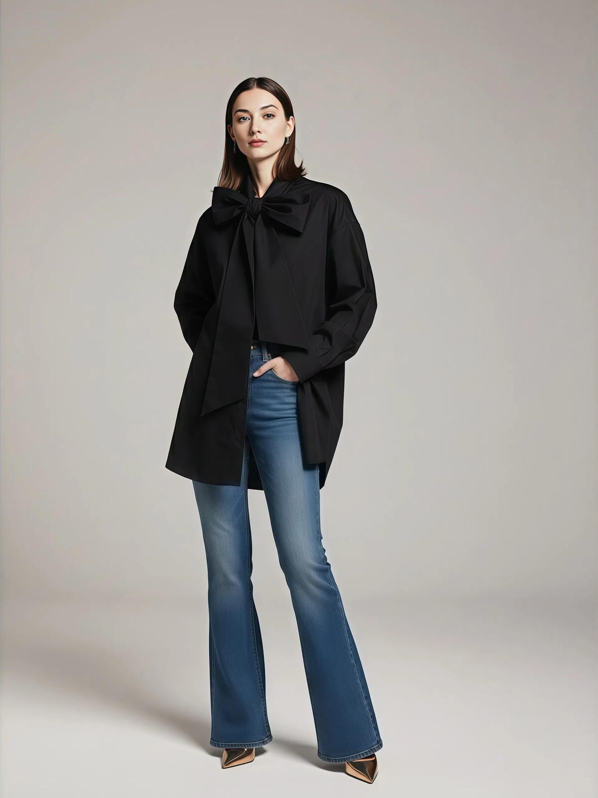 Stylowa bawełniana koszula z kokardą