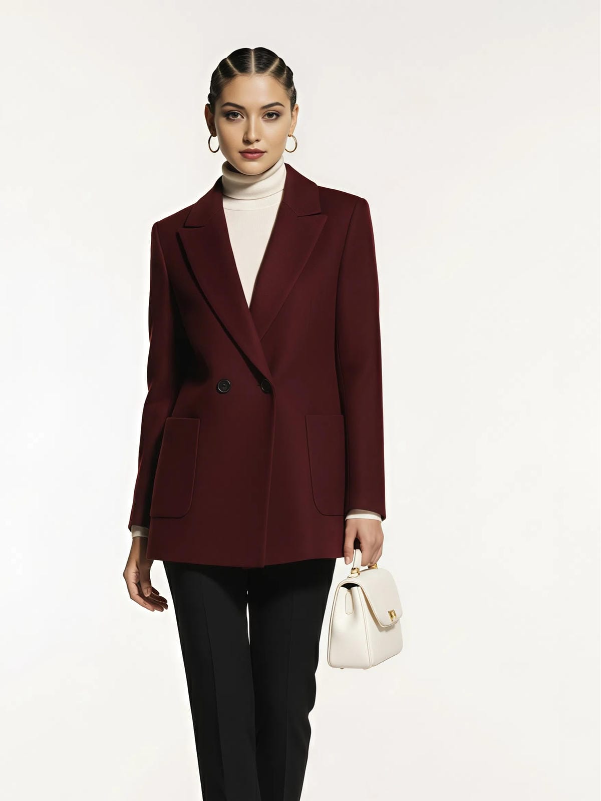 Jesienno-zimowy krótki dwustronny wełniany płaszcz