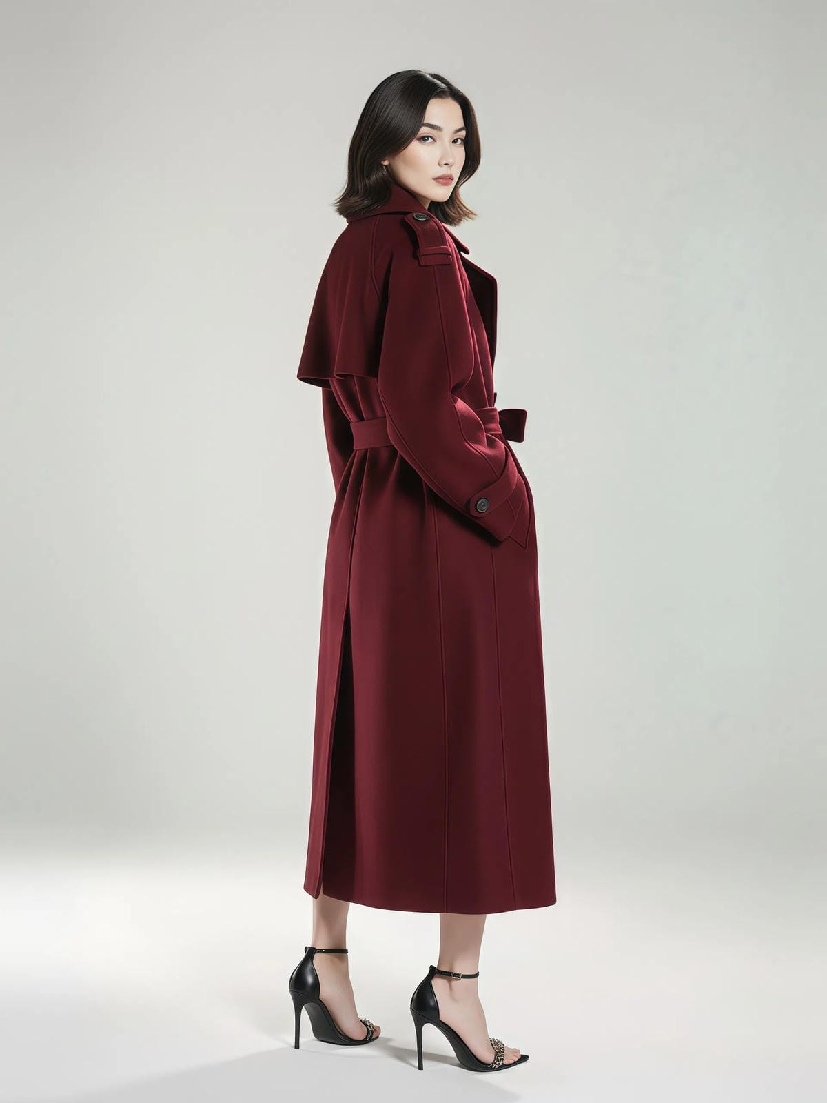 Jesienno-zimowy długi płaszcz dwurzędowy