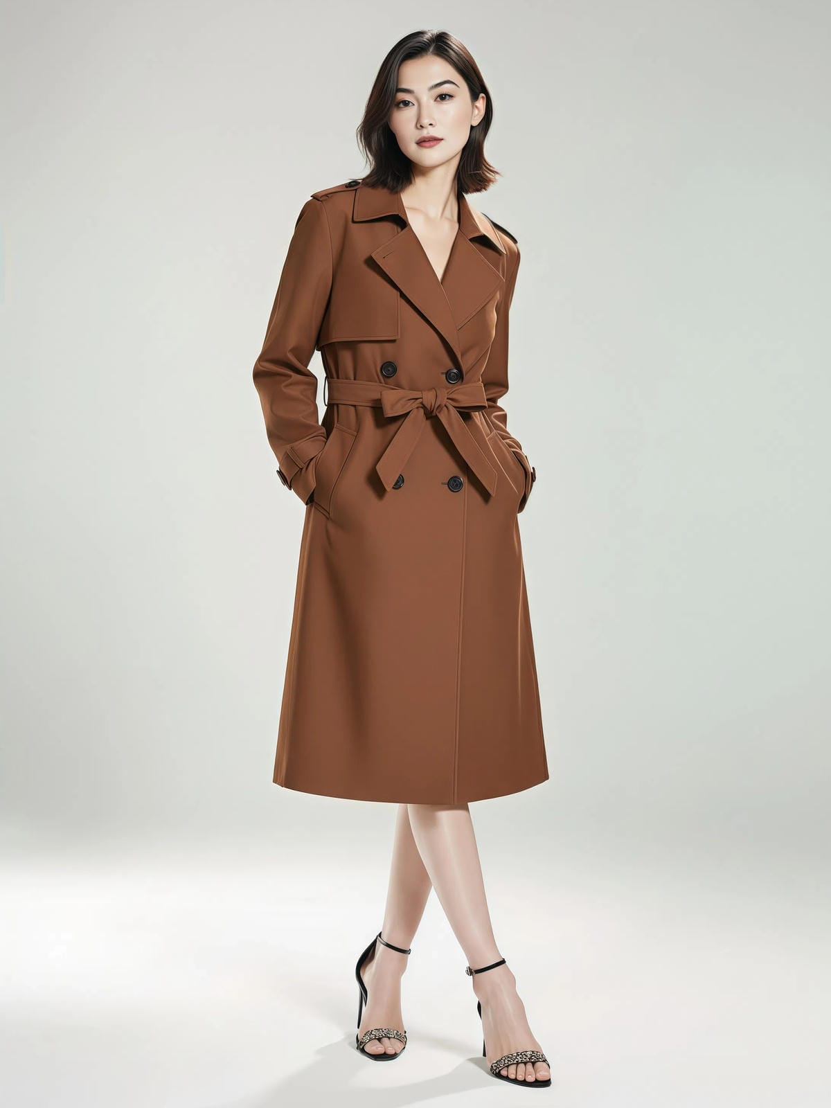 Jesienno-zimowy długi płaszcz dwurzędowy