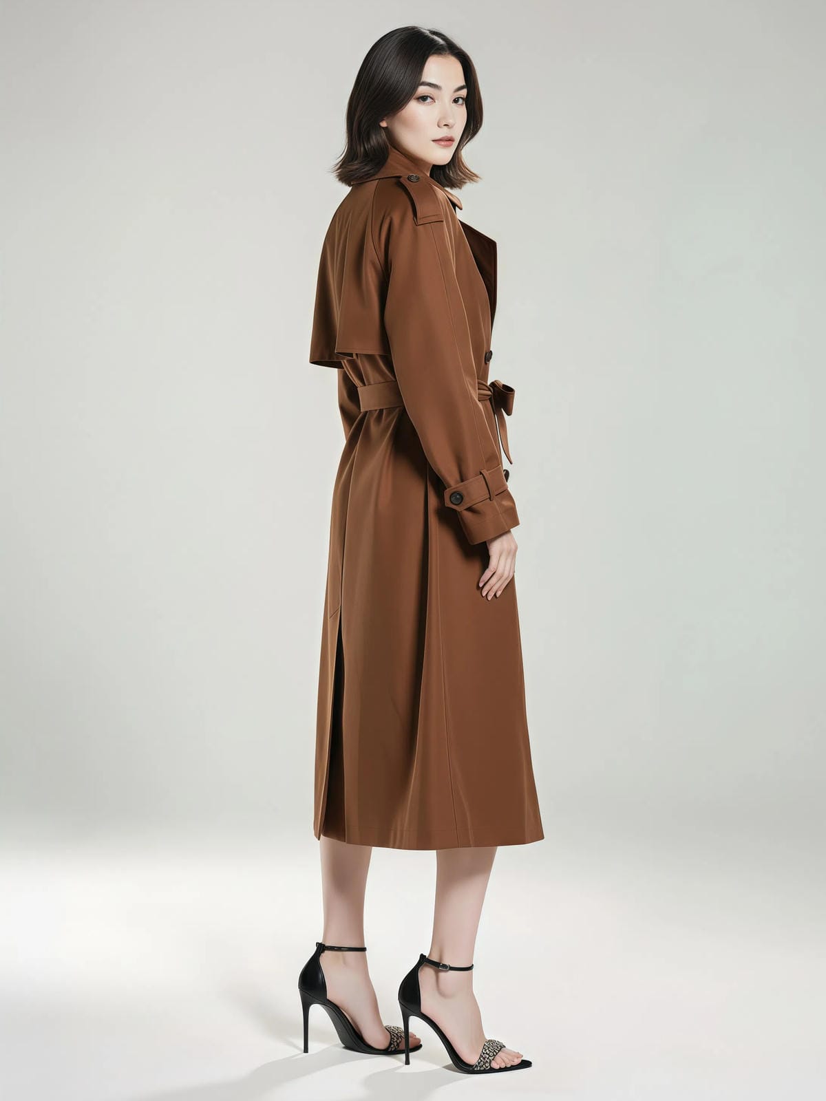 Jesienno-zimowy długi płaszcz dwurzędowy